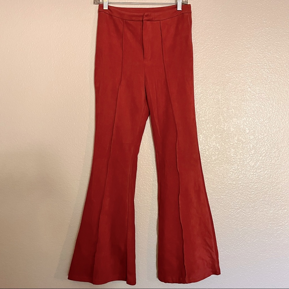 Rust Flared Suede Pants